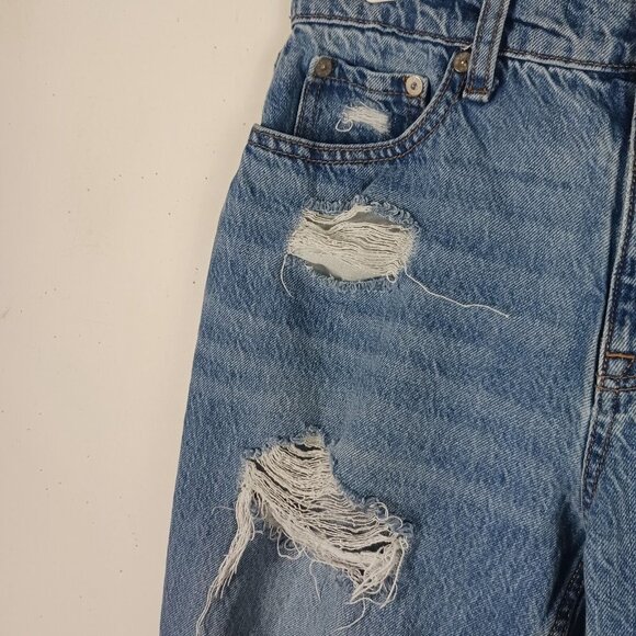 Aeropostale Womens Mom Jean Distressed Denim Blue Size 6 Thrashed Front - Picture 7 of 12